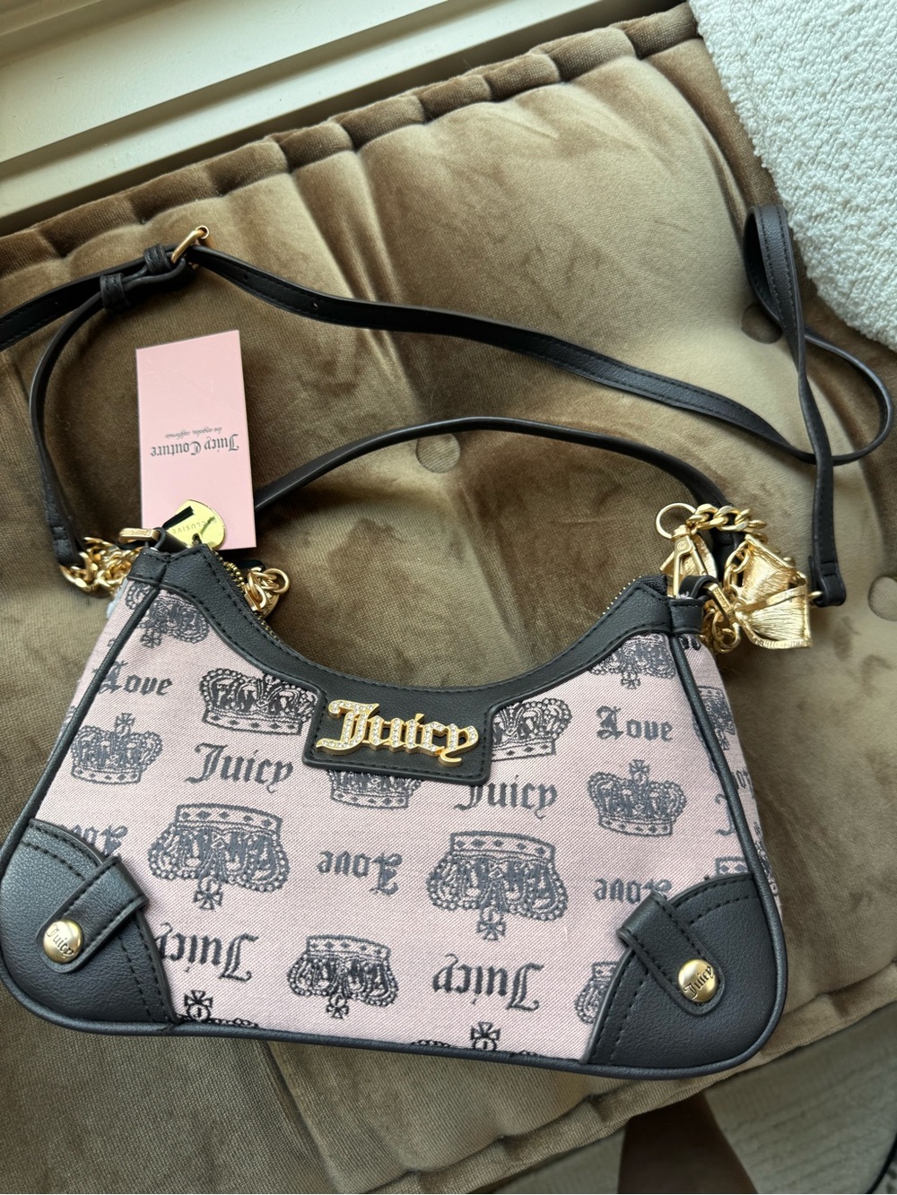 NWT Juicy Couture Pink Diamond Vintage Couture Shoulder Bag Rhinestone Logo Y2K - Picture 4 of 11
